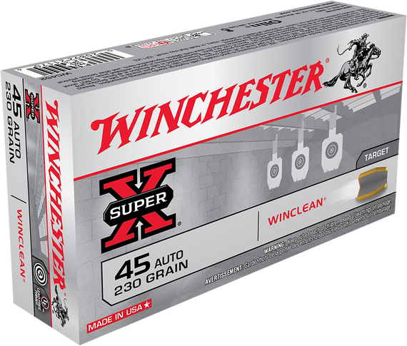 Winchester Ammo WC452 Super X  45ACP 230gr Winclean Brass Enclosed Base 50 Per Box/10 Case 67633