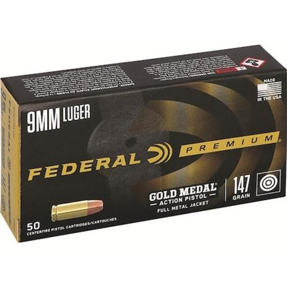 Federal Gold Medal Action Pistol 9mm Luger 147gr FMJ 900 fps 50/ct FAGM9AP1