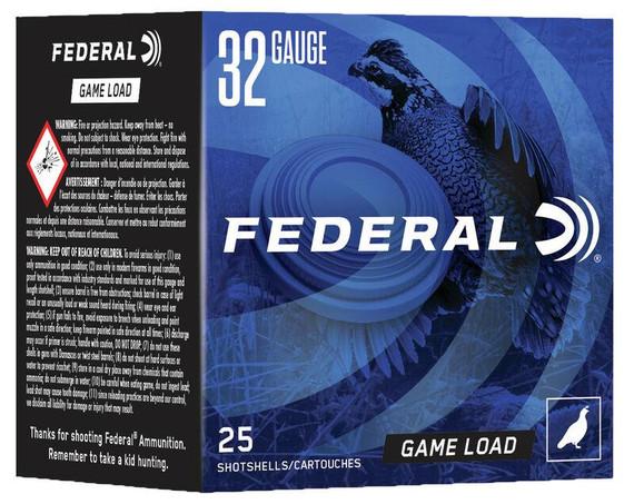 Federal Game Load Upland Shothells 32ga  2-1/2" 1/2oz 1260 fps #8 25/ct FAN1328