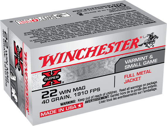 Winchester Ammo X22M Super X  22WMR 40gr Full Metal Jacket 50 Per Box/40 Case 65133