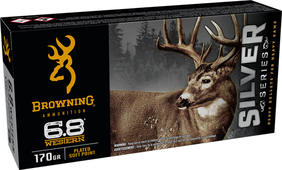 Browning Ammo B192600681  Silver 6.8Western 170gr Plated Soft Point 20 Per Box/10 Case 163454