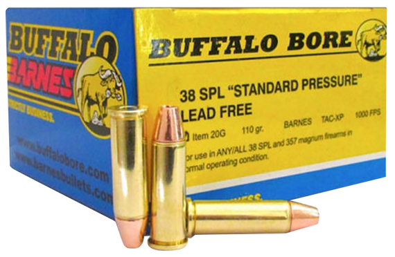 Buffalo Bore Ammunition 20G20 Standard Pressure Strictly Business 38Special 110gr Barnes TAC-XP Lead Free 20 Per Box/12 Case 82108