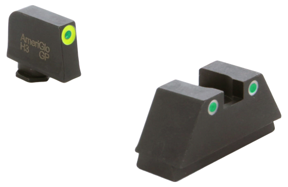 AmeriGlo GL333 Optic Compatible Sight Set for Glock  XL Tall Green Tritium LumiGreen Outline Front Sight-Green Tritium White Outline Rear Sight 136708