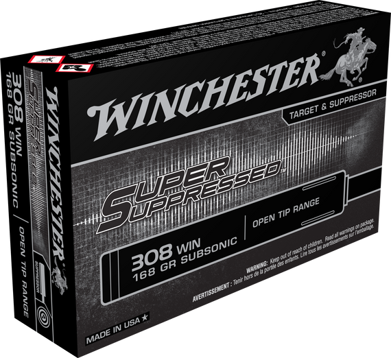 Winchester Ammo SUP308 Super Suppressed  308Win 168gr Open Tip Range 20 Per Box/10 Case 46614
