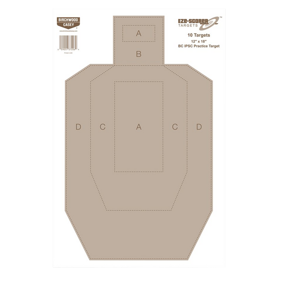 Birchwood Casey 37206 EZE-Scorer  IPSC Silhouette Paper Hanging Universal 12" x 18" Tan 10 Pk. 115780
