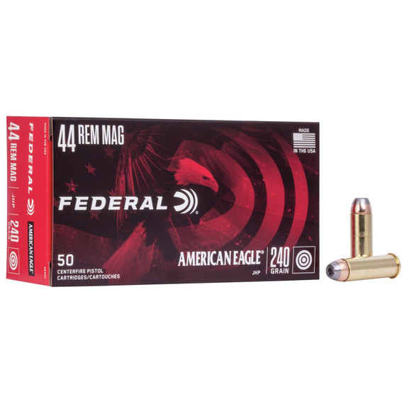 American Eagle Handgun Ammunition .44 Mag 240 gr JHP 1230 fps 50/box FAAE44A