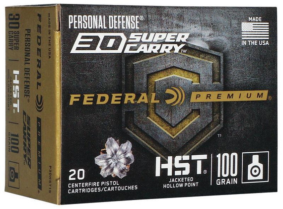 Federal Personal Defense HST Handgun Ammunition .30 SC 100 gr JHP 1250 fps 20/ct FAP30HST1S