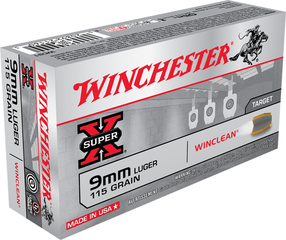 Winchester Ammo WC91 Super X  9mmLuger 115gr Winclean Brass Enclosed Base 50 Per Box/10 Case 67626
