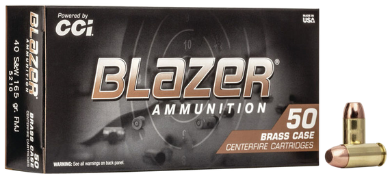 CCI 5210 Blazer Brass Handgun 40S&W 165gr Full Metal Jacket 50 Per Box/20 Case 63309