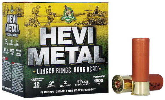 HEVI-Metal HS38002 HEVI-Metal Longer Range 12Gauge 3" 1 1/4oz 2Shot 25 Per Box/10 Case 114158