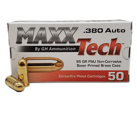 MaxxTech PTGB380B Brass Pistol  380ACP 95gr Full Metal Jacket 50 Per Box/20 Case 133738
