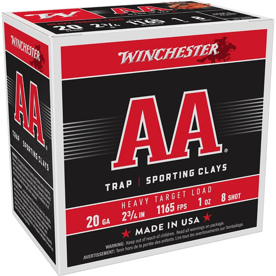 AA SPORTING CLAYS 20 GAUGE 2-3/4'' 1OZ #8 SHOT 25/BOX 105202454