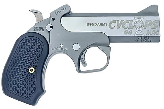 Bond Arms BACY Cyclops Big Bore 44 Mag 1rd, 4.25" Matte Stainless Steel w/Engraved Barrel, Matte Stainless Steel Frame, Black Extended B6 Resin Grip 159930