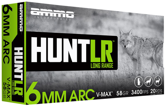 Ammo Inc 6ARC058VMXA20 Hunt Long Range 6mmARC 58gr V-Max 20 Per Box/10 Case 163681