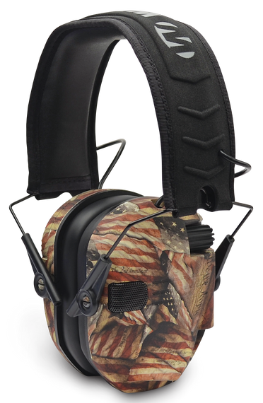 Walker's GWPRSEMBARM Razor Slim Electronic Muff 23 dB Over the Head USA Flag w/Black Polymer 109551