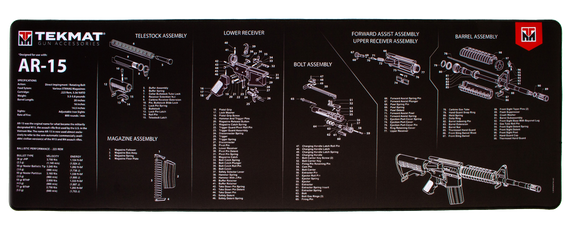 TekMat TEKR44AR15 AR-15 Ultra 44 Cleaning Mat Black/White Rubber 15"x44" AR-15 Parts Diagram 117964