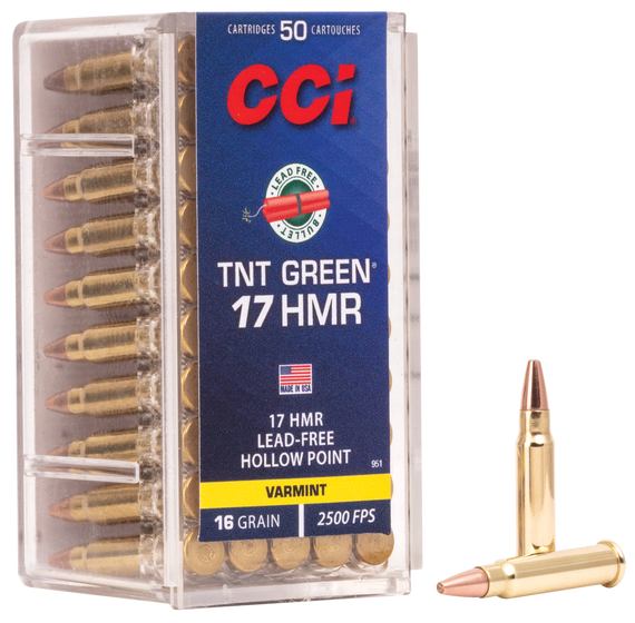 CCI 951 TNT Green  17HMR 16gr Speer TNT Green Hollow Point 50 Per Box/40 Case 63384