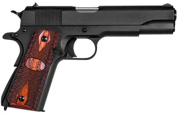 Auto-Ordnance 1911BKOW 1911 A1 GI Spec 45 ACP 7+1, 5" Stainless Steel Barrel, Matte Black Serrated Carbon Steel Slide & Frame w/Beavertail, Checkered Wood w/Integrated US Logo Grip 24751