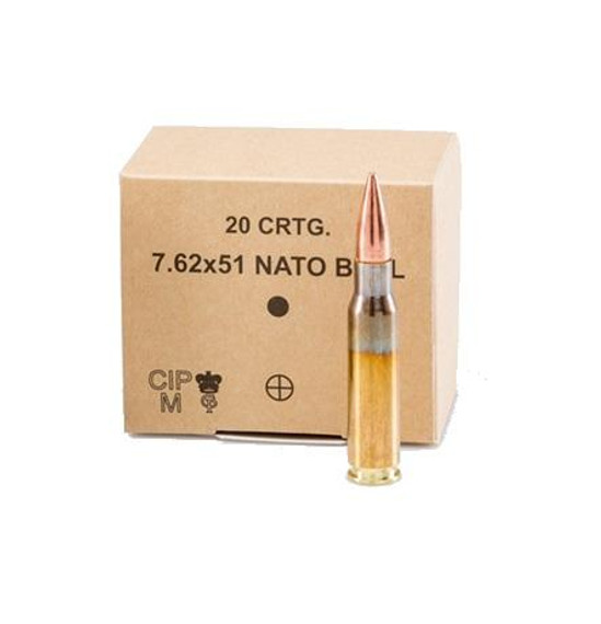GGG Brass Case Ball Rifle Ammunition .308 Win.(7.62x51 NATO) 147gr FMJ 600/ct Case (30-20/t Boxes) UG4779032300193C