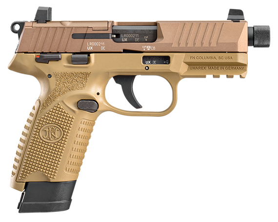 FN 66101009 502 Tactical 22 LR 10+1 4.60" Black Steel Threaded Barrel, Flat Dark Earth Optic Ready/Serrated Slide & Polymer Frame w/Picatinny Rail, FDE Textured Polymer Grip, Ambidextrous 139623