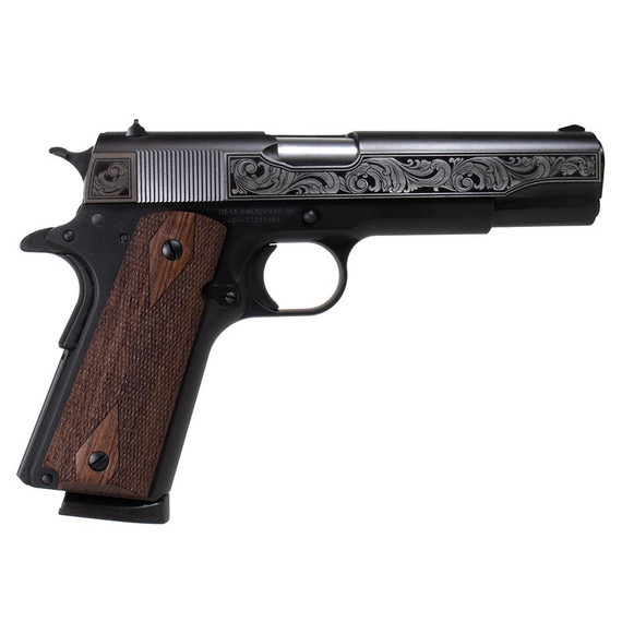 SDS Imports Tisas "Filigree Stainless Steel" 1911 A1 Service 45 Handgun .45 ACP 8rd Magazine 5" Barrel Black Cerakote SD1911A1S45FGB