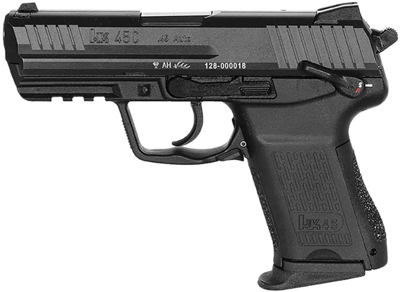 HK 81001111 HK45C V1 Compact Frame 45 ACP 8+1 3.94" Black Polygonal Rifled Barrel, Black Serrated Steel Slide, Black Polymer Frame w/Picatinny Rail, Black Interchangeable Backstrap Grip, Ambidextrous 172725