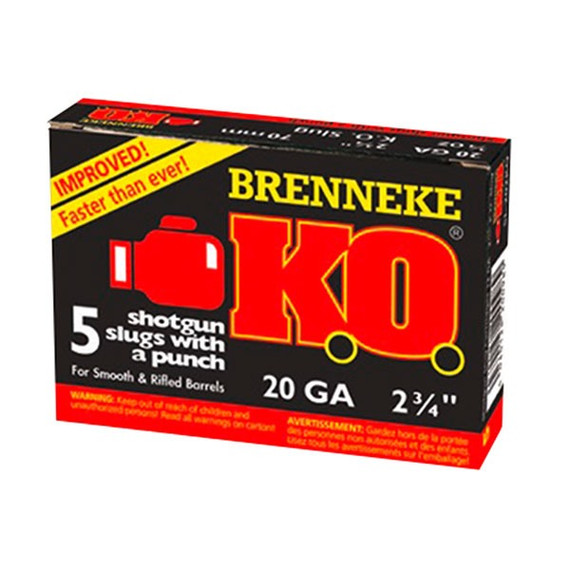 K.O. 20 GAUGE 2-3/4'' 3/4OZ RIFLED SLUG 5/BOX 105202386