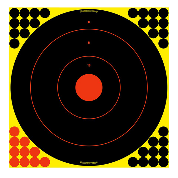 Birchwood Casey 34186 Shoot-N-C Reactive Target Self-Adhesive Paper Black/Yellow/Red 12" Bullseye 12 Pack 115749