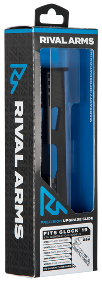 Rival Arms RA10G206A Precision Slide A1 with Docter Cut Black QPQ Case Hardened 17-4 Stainless Steel for Glock 19 Gen4 112220