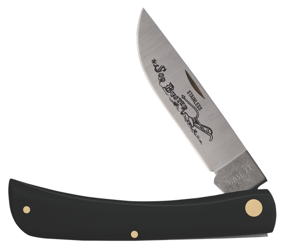 Case 00092 Sod Buster  3.70" Folding Skinner Plain Etched As-Ground Tru-Sharp SS Blade/Smooth Black Synthetic Handle 101006