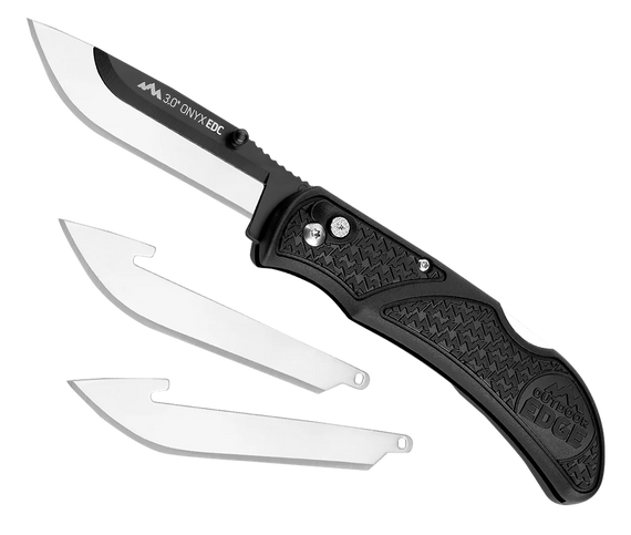 Outdoor Edge OX30C Onyx Lite 3" Folding Plain 420J2 Stainless Steel Blade Black Trimond Textured Polymer Handle 37655