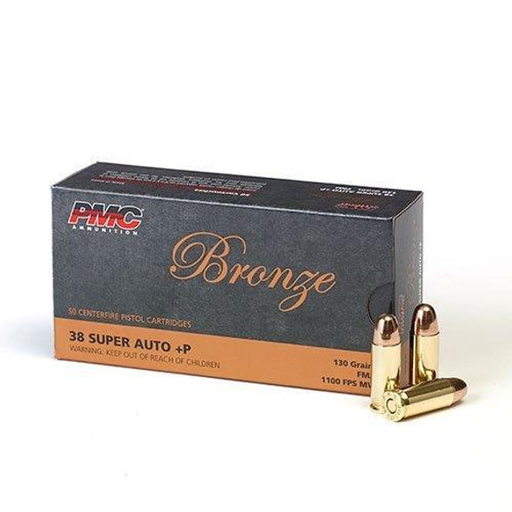 PMC Bronze Handgun Ammunition .38 Super +P 130 gr. FMJ 1100 fps 50/ct PM38SA