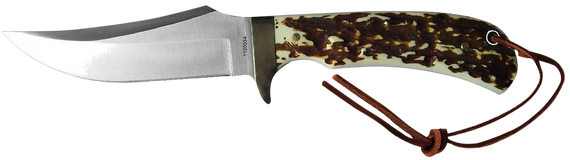 Uncle Henry old 1100035 Next Gen Staglon  4.25" Skinner Plain Satin Stainless Steel Blade 4.25" Staglon Handle Features Brass Finger Guard Includes Sheath 151556