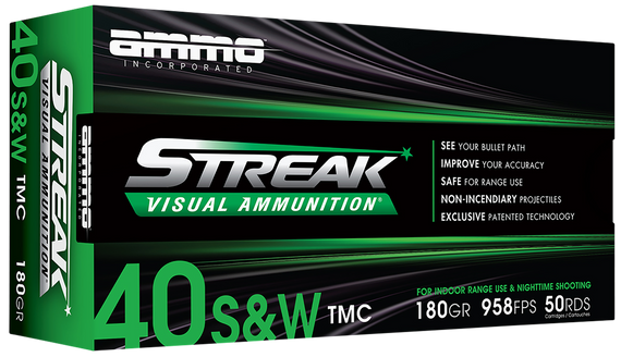 Ammo Inc 40180TMCSTRKGRN50 Streak Visual (GREEN)  40S&W 180gr Total Metal Case 50 Per Box/20 Case 173064