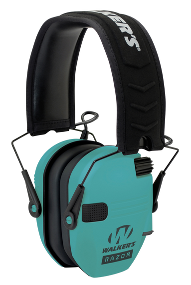 Walker's GWPRSEMLTL Razor Slim Electronic Muff 23 dB Over the Head Black/Teal Polymer 112622