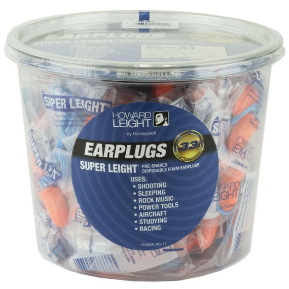 Howard Leight Super Leight Ear Plugs Pre-Shaped Foam Coral Ear Plugs 33dB 50/pr Corded Tub HQR33333