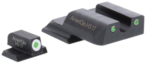 AmeriGlo SW145 Classic Tritium Set for Smith & Wesson M&P Shield  Green Tritium White Outline Front Sight-Green Tritium White Outline Rear Sight 85474