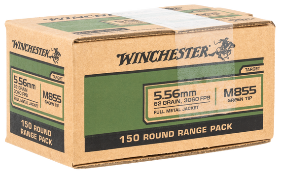 Winchester Ammo WM855150 USA M855 Green Tip 5.56x45mmNATO 62gr Full Metal Jacket 150 Per Bx/4 Case *Value Pack 125281