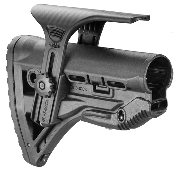 FAB Defense FXGLSHOCKCP GL-Shock CP Buttstock for AR-15/ M16/ M4 w/Adjustable Cheek-Rest & Anti-Rattle Mechanism Black Mil-Spec Reinforced Polymer 107037