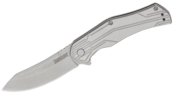 Kershaw 1380X Husker  EDC 3" Folding Trailing Point Plain Bead Blasted 8Cr13MoV SS Blade, Stonewashed Stainless Steel Handle, Clamshell Packaging 164684