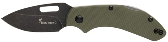 Browning 3220504 Hidden Hollow  EDC Small 2.25" Folding Drop Point Plain Black Oxide Stonewashed D2 Steel Blade, OD Green G10 Handle 161420