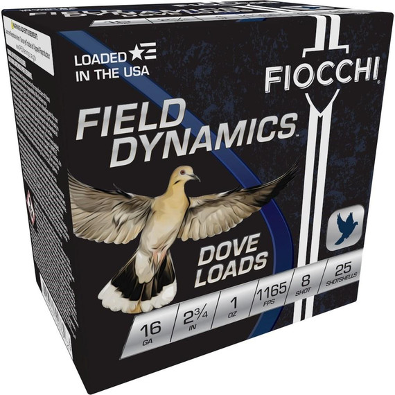 Fiocchi Lead Dove & Quail Shotshells 16ga 2-3/4 in 1oz 1165 fps #8 25/ct XN16GT8