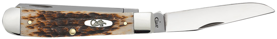 Case 00164 Trapper  Medium 3.25"/3.27" Folding Clip Point/Spey Plain Mirror Polished Tru-Sharp SS Blade Peach Seed Jigged Amber Bone Handle 170352