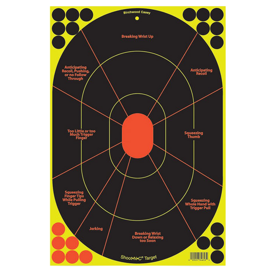 Birchwood Casey 34655 Shoot-N-C Reactive Target Self-Adhesive Paper Black/Yellow/Red 12"x18" Oval Silhouette 5 Pack 29443