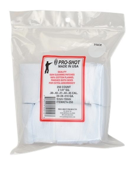 Pro-Shot 214250 Cleaning Patches  .38 - .45 Cal/ .410 / 20 Gauge 2.25" Square Cotton Flannel 250 Pack 8906