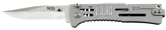 S.O.G SOG-SJ31-CP SlimJim  3.18" Folding Clip Point Plain Satin AUS-8A SS Blade Bead Blasted 420 Stainless Steel Handle Includes Belt Clip 145057