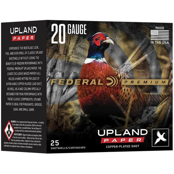 Federal Premium Upland Paper Shotshells 20ga 2-3/4" 1oz 1250 fps #4 25/ct FAPUP2044