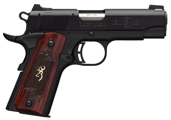 Browning 051852490 1911 Black Label Medallion Compact 22 LR 10+1, 3.63" Target Crown Barrel, Matte Black Serrated Slide & Aluminum Frame w/Beavertail 23077
