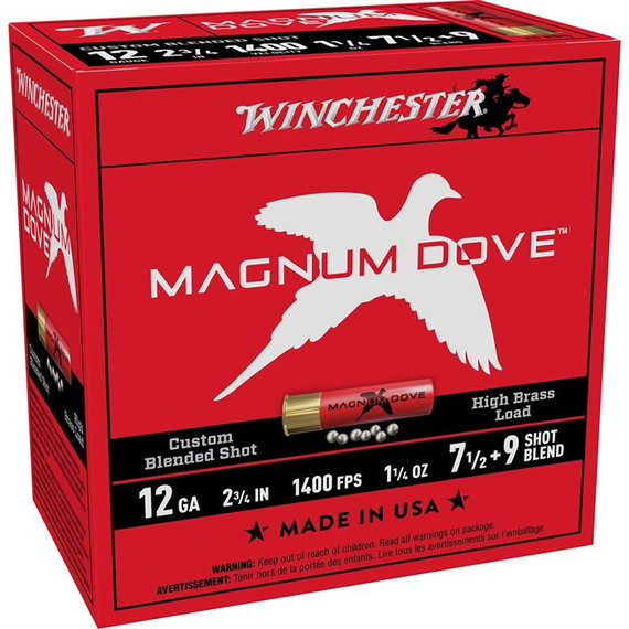 MAGNUM DOVE 12 GAUGE 2-3/4'' 1-1/4OZ #7.5 & 9 SHOT 25/BOX 430114252