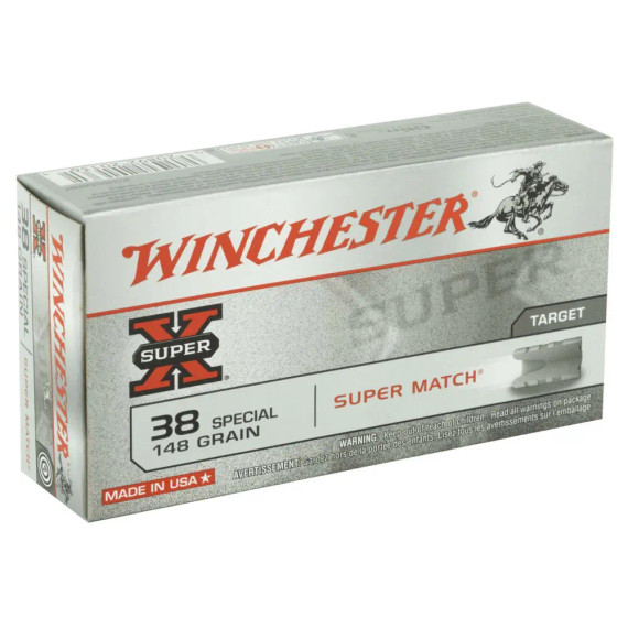 WINCHESTER 38 SPECIAL SUPER-X TARGET SUPER MATCH LWC 148 GR 50 RD/BX 10 BX/CS WINCX38SMRP